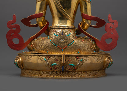Golden Amitayus Sculpture | Long-Life Buddha Sculpture for Meditation