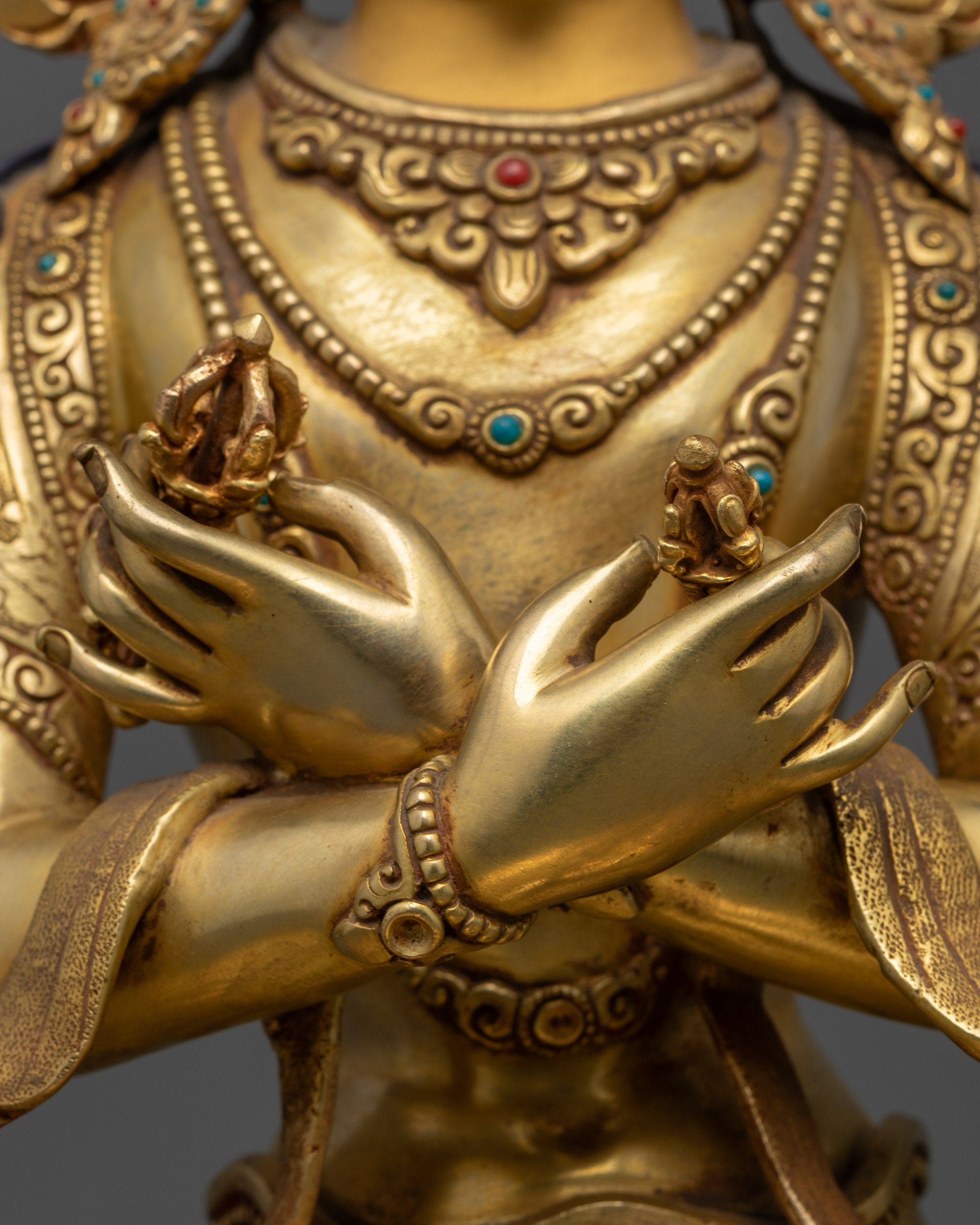 24K Gold-Gilded Vajradhara Statue | Tibetan Primordial Buddha Idol