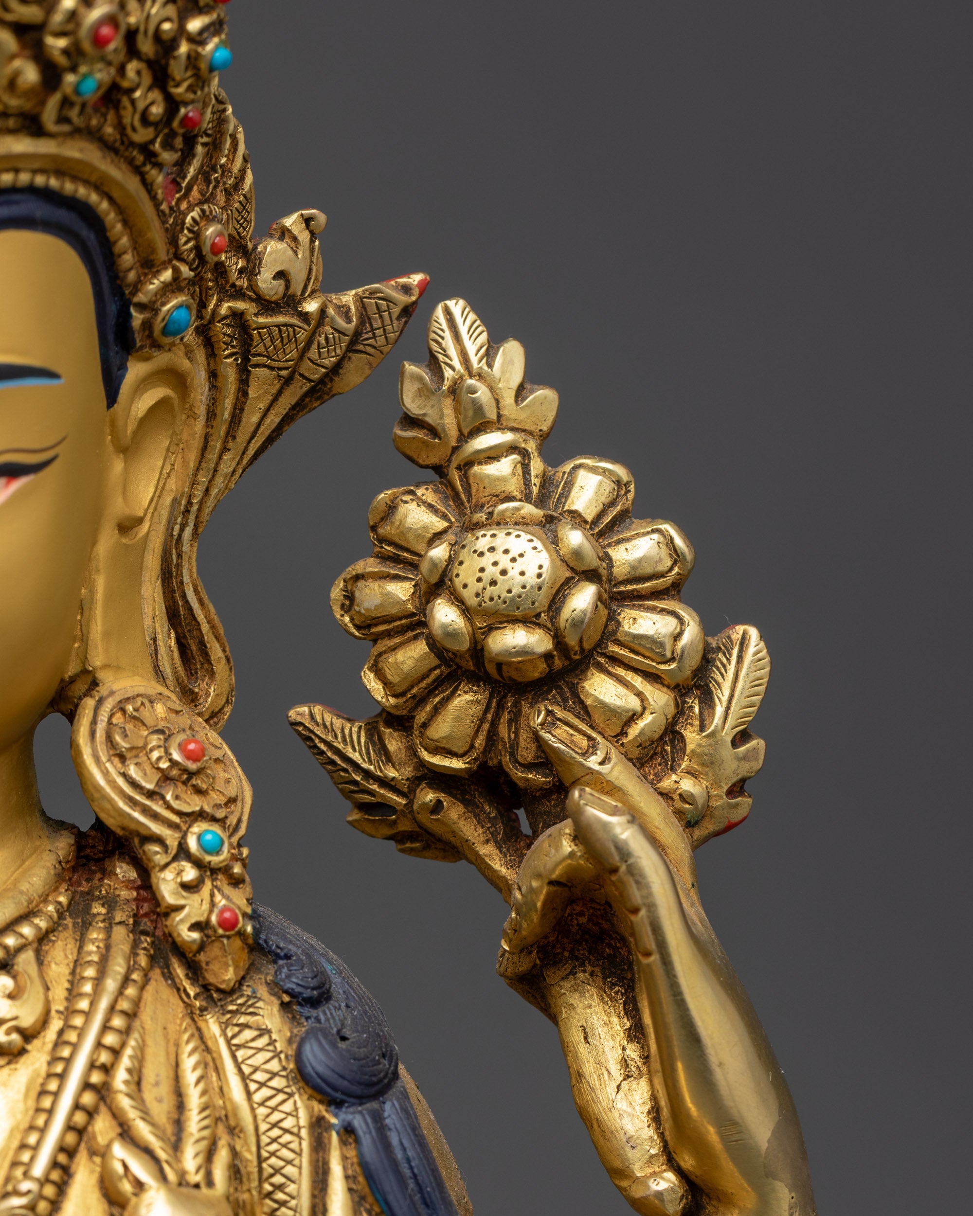 Four-Armed Divine Chenrezig Sculpture | 24K Gold-Gilded Buddhist Idol