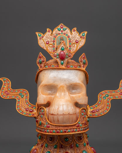 Jeweled Skull Head | Handmade Decor Himalayan Ritual Art Nepal