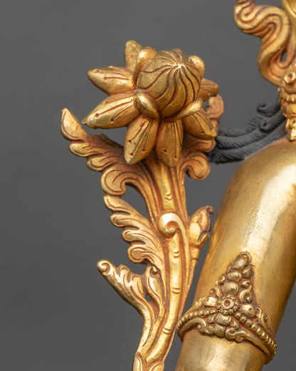 Nepalese Mother Green Tara Statue | 24K Gold Gilded Buddhist Art