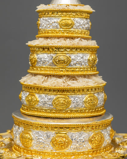 4-inch Tibetan Mandala Set | Offering Set with Silver & Gold Plating