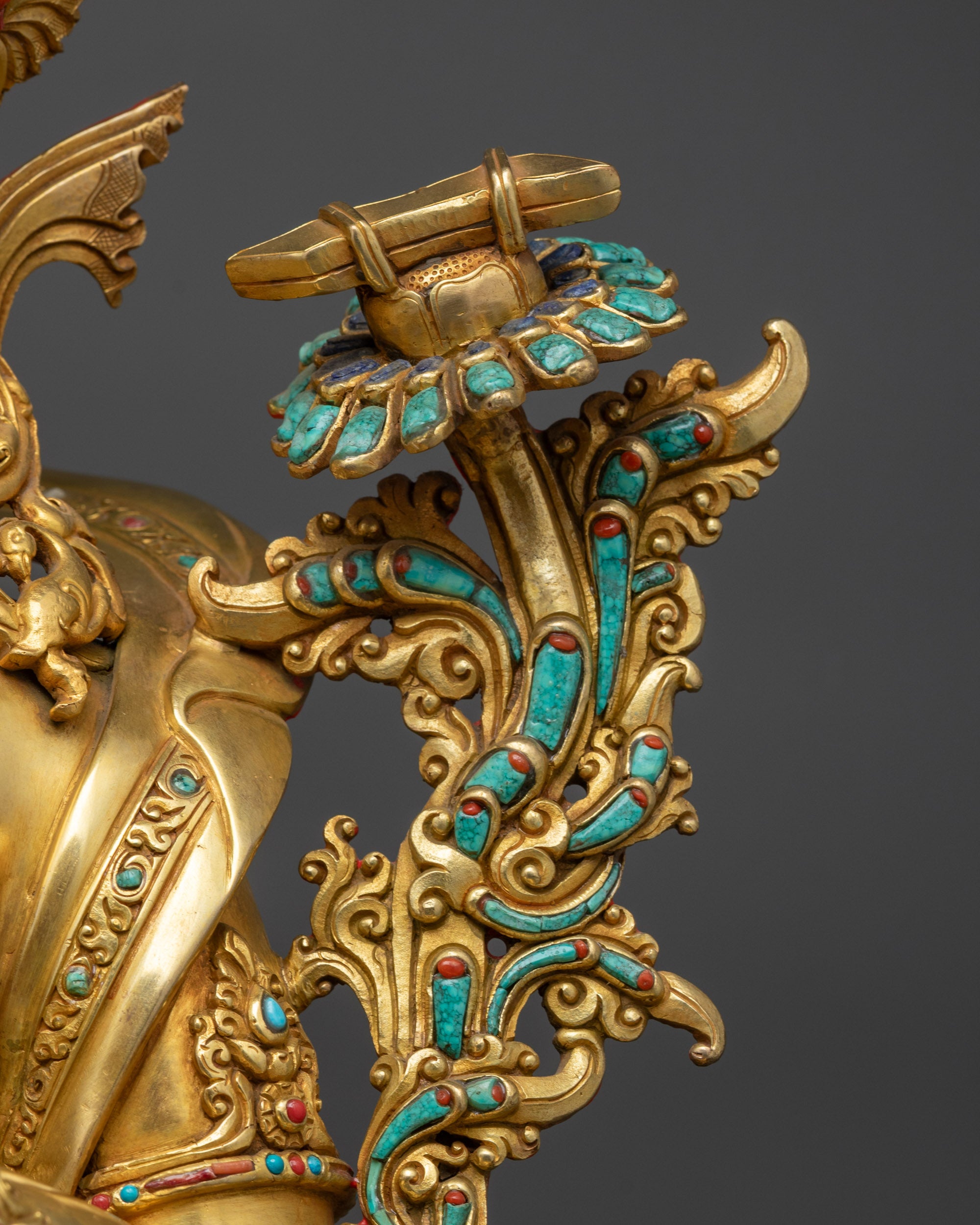 Buddhist Manjushri Statue | Gold-Gilded Bodhisattva of Knowledge Idol