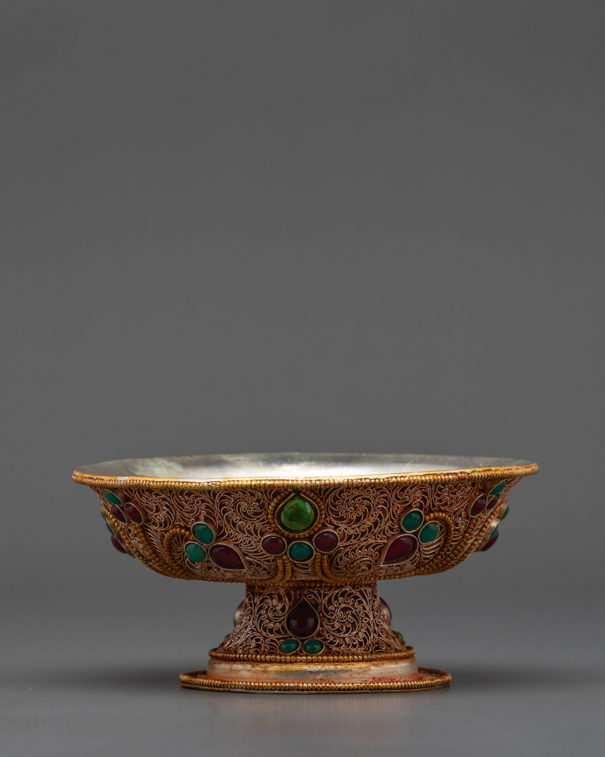 6" Tibetan Serkyem Offering Bowl | Copper & Gold Filigree Ritual Bowl