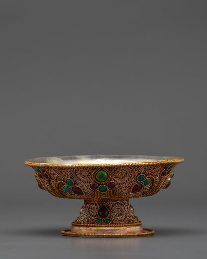 6" Tibetan Serkyem Offering Bowl | Copper & Gold Filigree Ritual Bowl