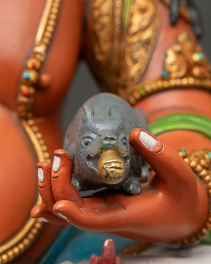 Yellow Dzambhala Copper Statue | Buddhist Guardian of Abundance