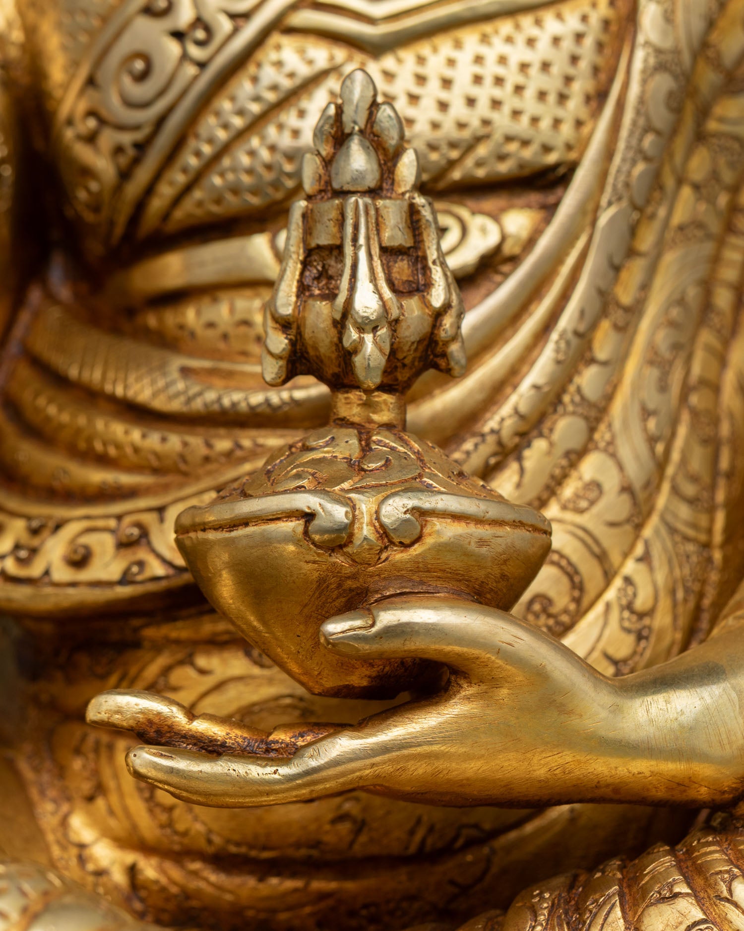 Gold-Gilded Guru Rinpoche Statue | Sacred Buddhist Sculpture