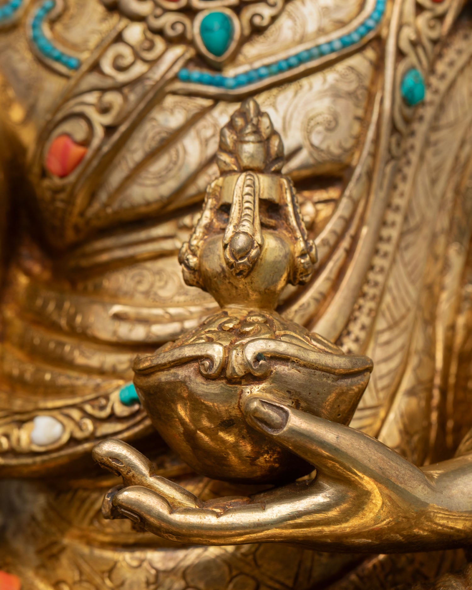 Guru Rinpoche Statue - 24K Gold Gilded Copper Art