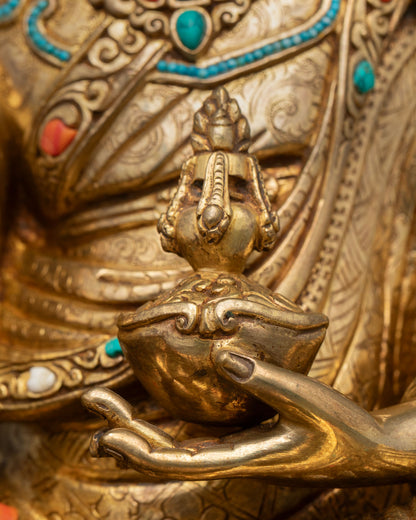 Guru Rinpoche Statue - 24K Gold Gilded Copper Art