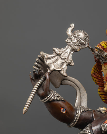 Silver Plated Rahula Statue | Handmade Tibetan Protector Deity