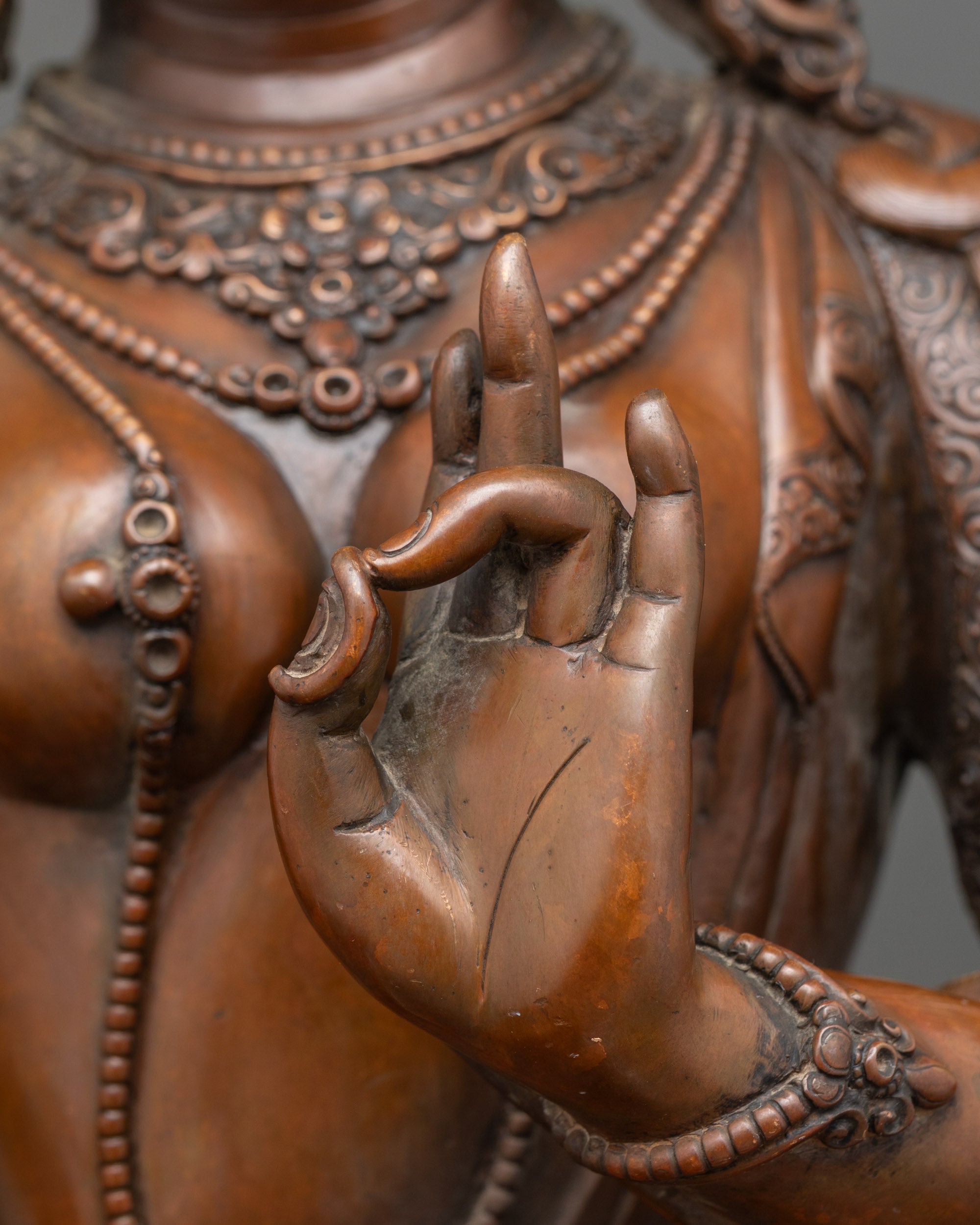 Nepalese Green Tara Statue with an Oxidized Finish