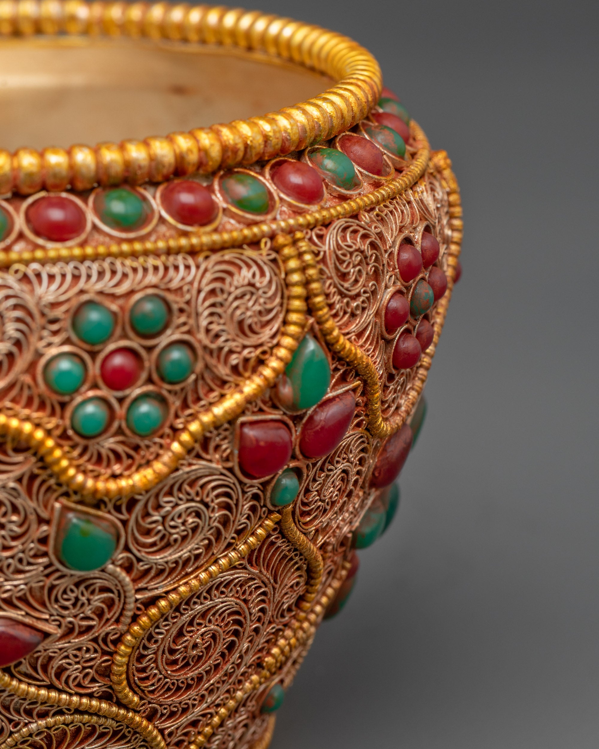 Tibetan Crockpot | Artisan-Crafted Gemstone Ritual Vessel Nepal