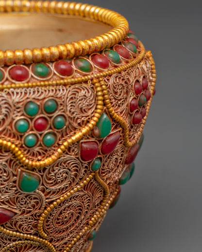 Tibetan Crockpot | Artisan-Crafted Gemstone Ritual Vessel Nepal