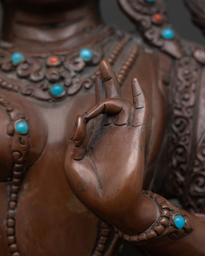 Oxidized White Tara Statue | Seven Eyed Female Buddha Sculpture