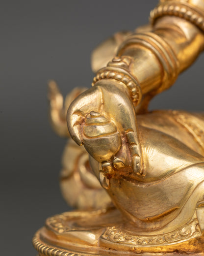 Yellow Dzambhala Statue- Handcrafted Copper Buddhist Artwork