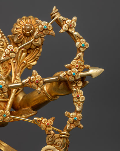 Gold-Gilded Kurukulla Statue | Red Tara Buddhist Goddess of Attraction