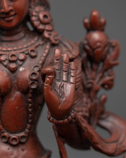 Oxidized White Tara  Meditation Sculpture | Traditional Himalayan Art
