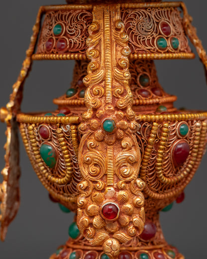 Copper Butter Lamp with Kalash Base | Himalayan Ritual Item Artwork