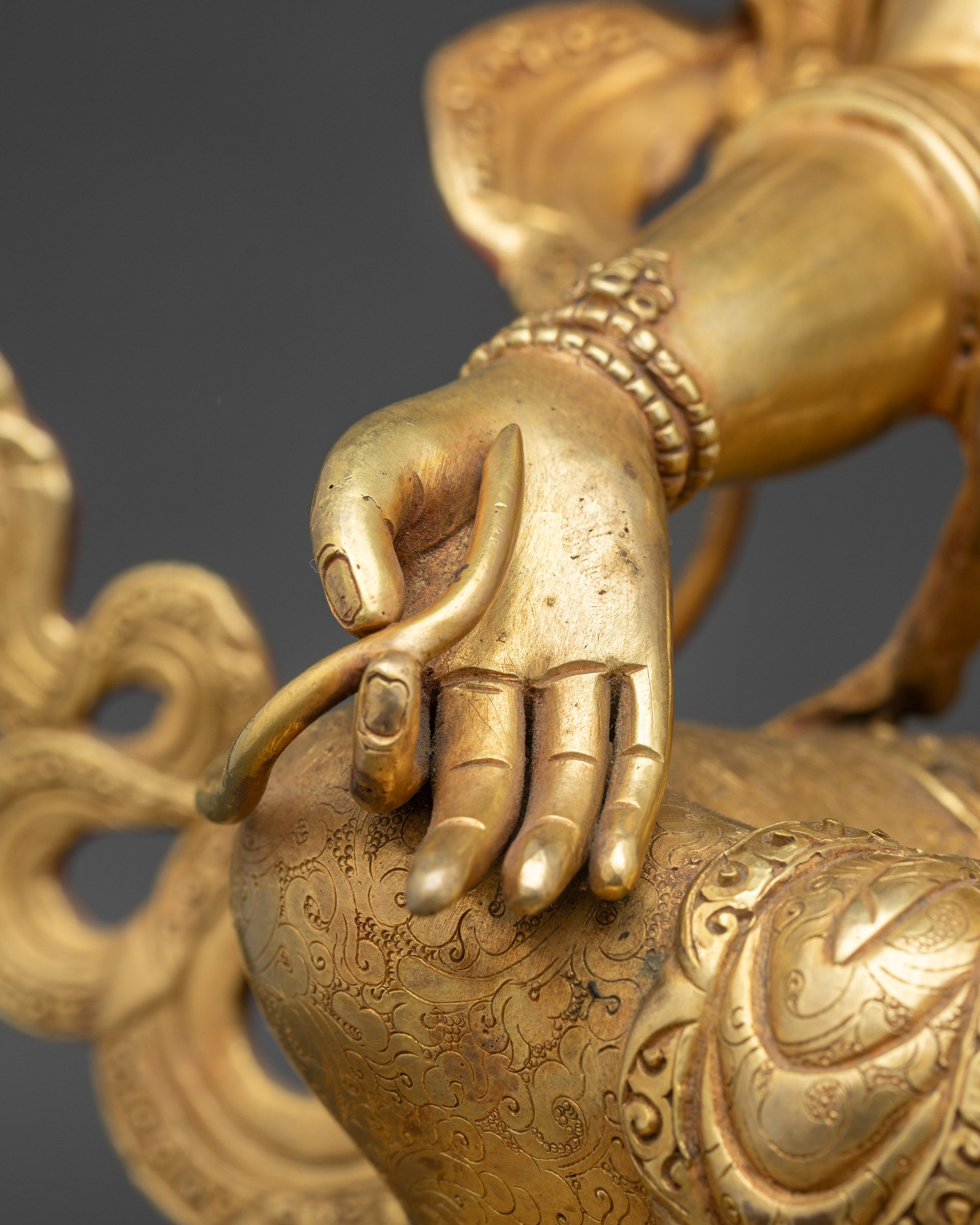 24K Gold Hand-Carved  Green Tara Statue for Spiritual Space