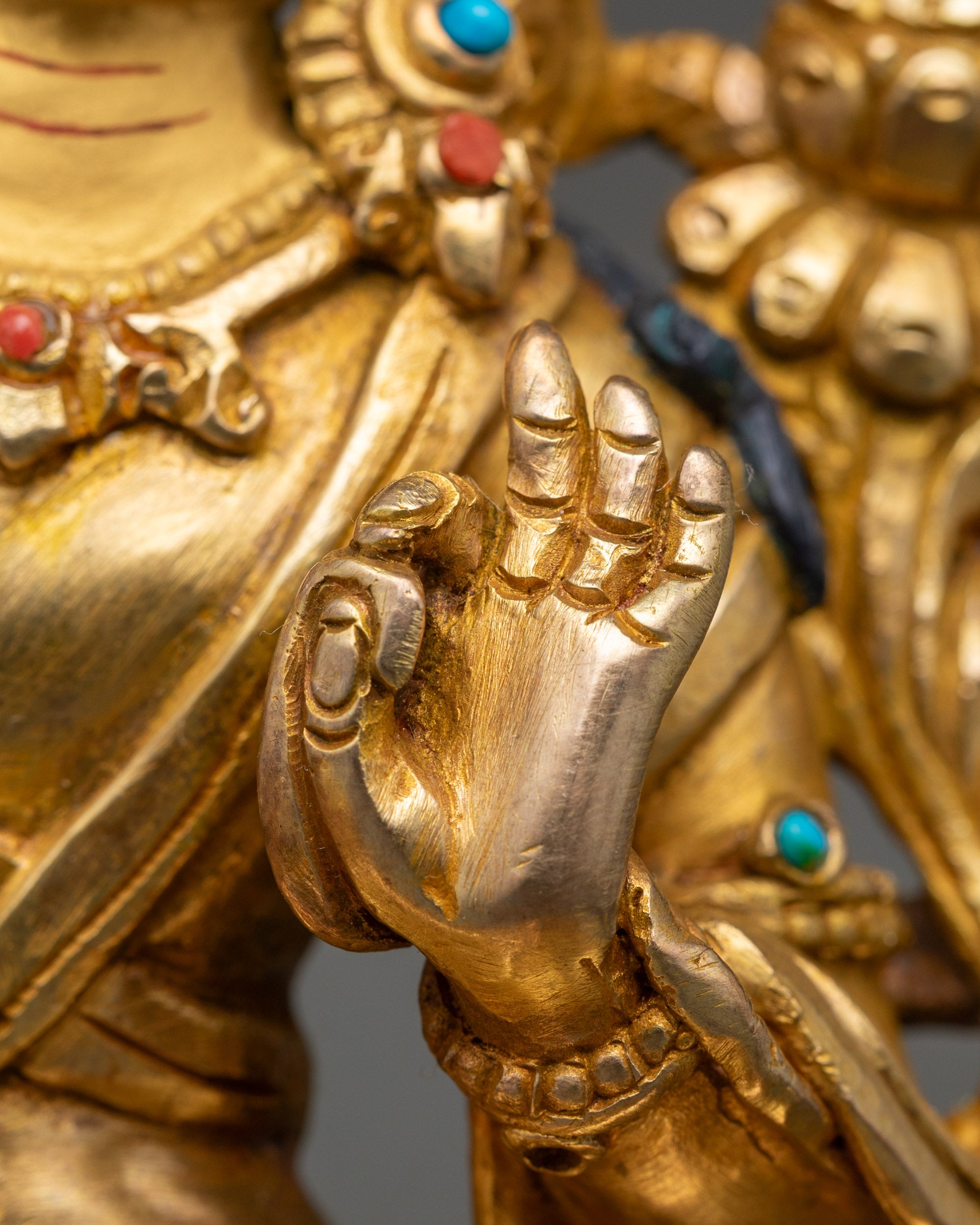 Simhada Manjushri Statue | 24K Gold Fire-Gilded Copper Artwork