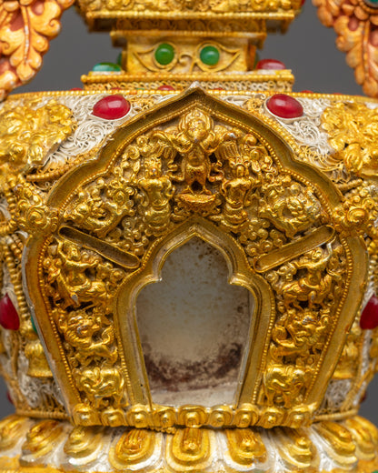Religious Tibetan Golden Stupa | Handcrafted Buddhist Monument