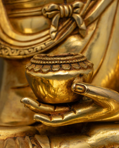 Golden Historical Buddha Shakyamuni Statue | Tibetan Nepalese Artwork