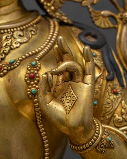 Green Tara Statue | Fully Gold Fire-Gilded Copper Sculpture