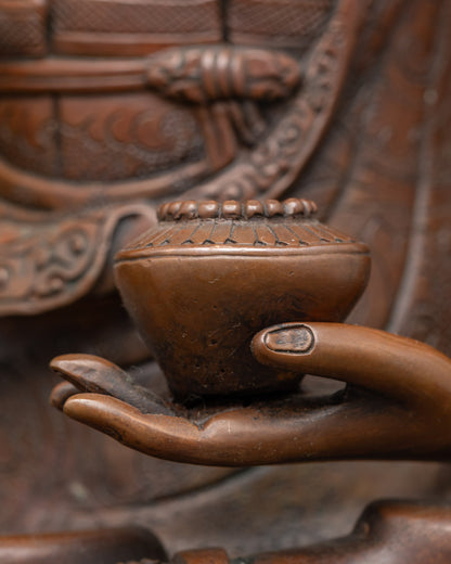 Tibetan Shakyamuni Buddha Statue – Oxidized Copper with Gold Face