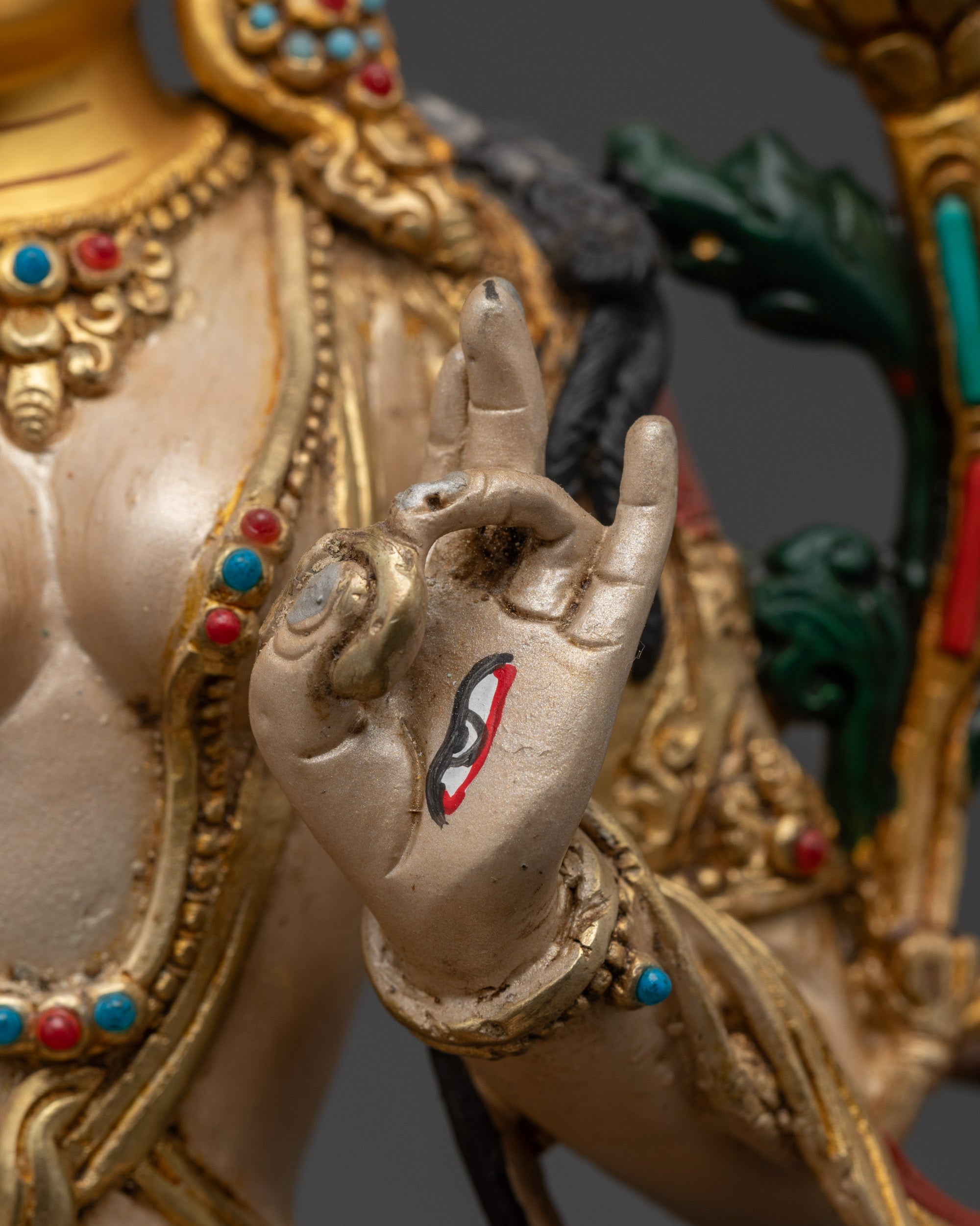 Exquisite White Tara Sculpture | 24k Gold-Gilded Face of Sita Tara