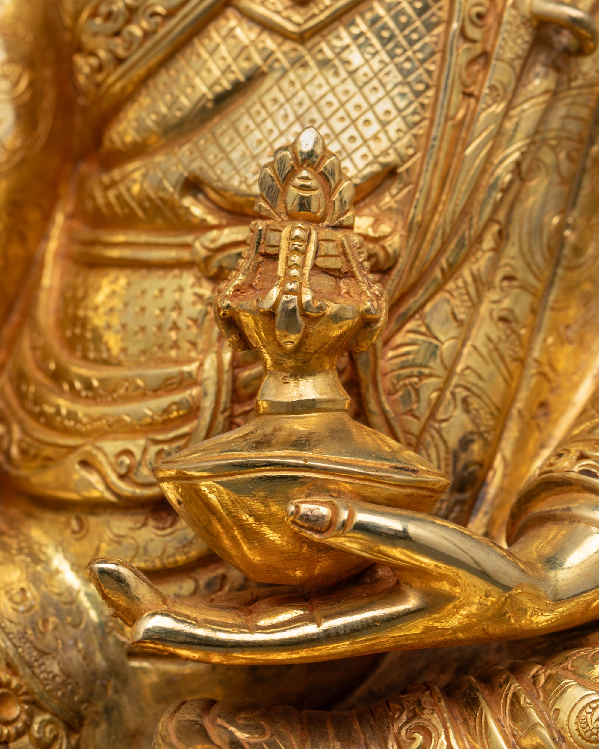 Sacred Padmasambhava Statue | 24K Gold-Gilded Himalayan Guru Artwork