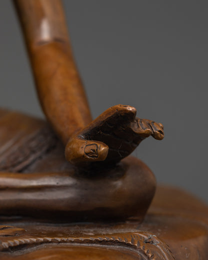 Oxidized Milarepa Statue | Tibetan Yogi in Cave Meditation Sculpture