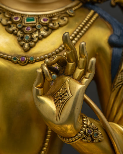 Luxury Manjushri Statue | 24K Gold Fire-Gilded Copper Sculpture