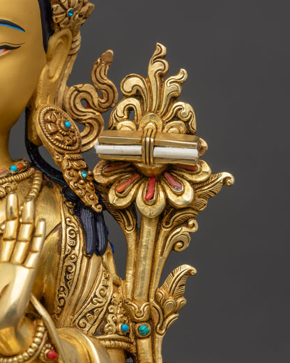 Premium Manjushri Statue | Handmade Gold Fire-Gilded Copper Sculpture