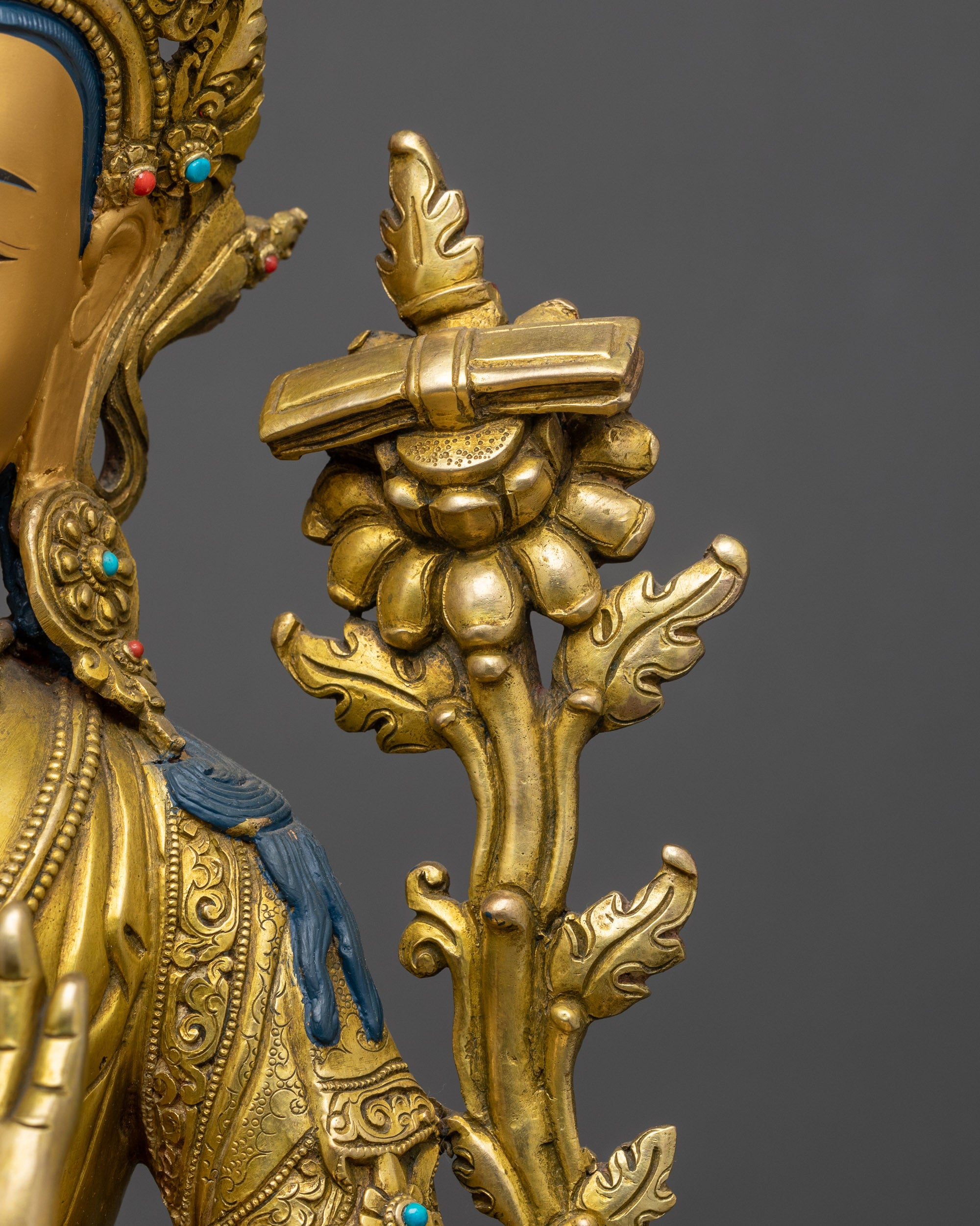 Bodhisattva of Wisdom Manjushri Statue | 24K Fire Gold-Gilded Sculpture