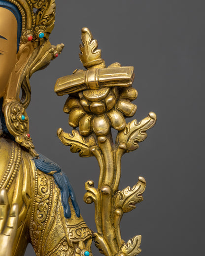 Bodhisattva of Wisdom Manjushri Statue | 24K Fire Gold-Gilded Sculpture
