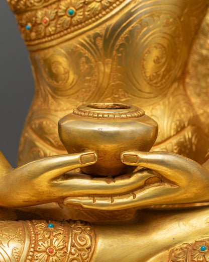 Pure Gold Amitabha Buddha Sculpture : Serene Devotional Art