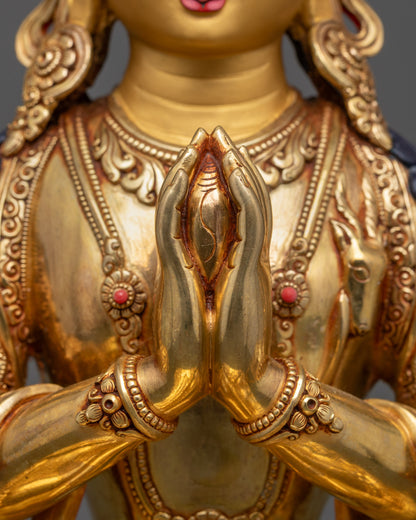 Avalokiteshvara Meditation Statue | 24K Fire Gold-Gilded Sacred Artwork