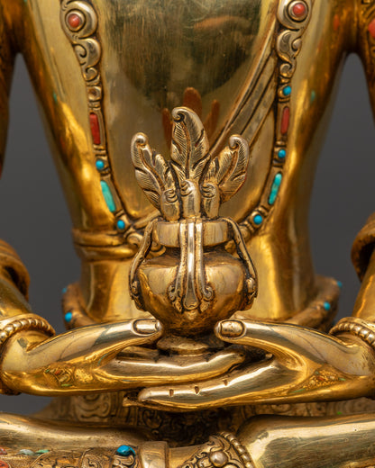 Golden Amitayus Sculpture | Long-Life Buddha Sculpture for Meditation
