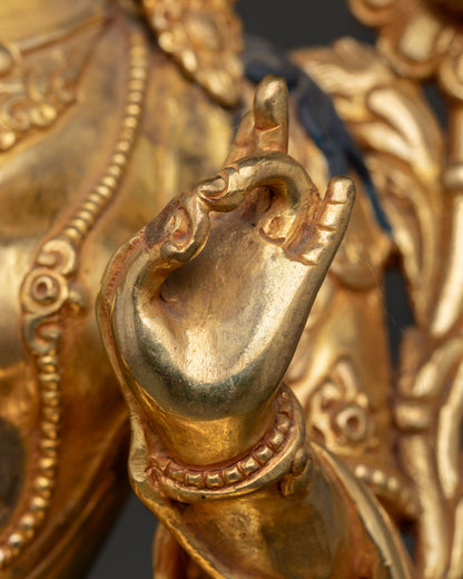 Green Tara Statue | 24K Gold Gilded Copper Art
