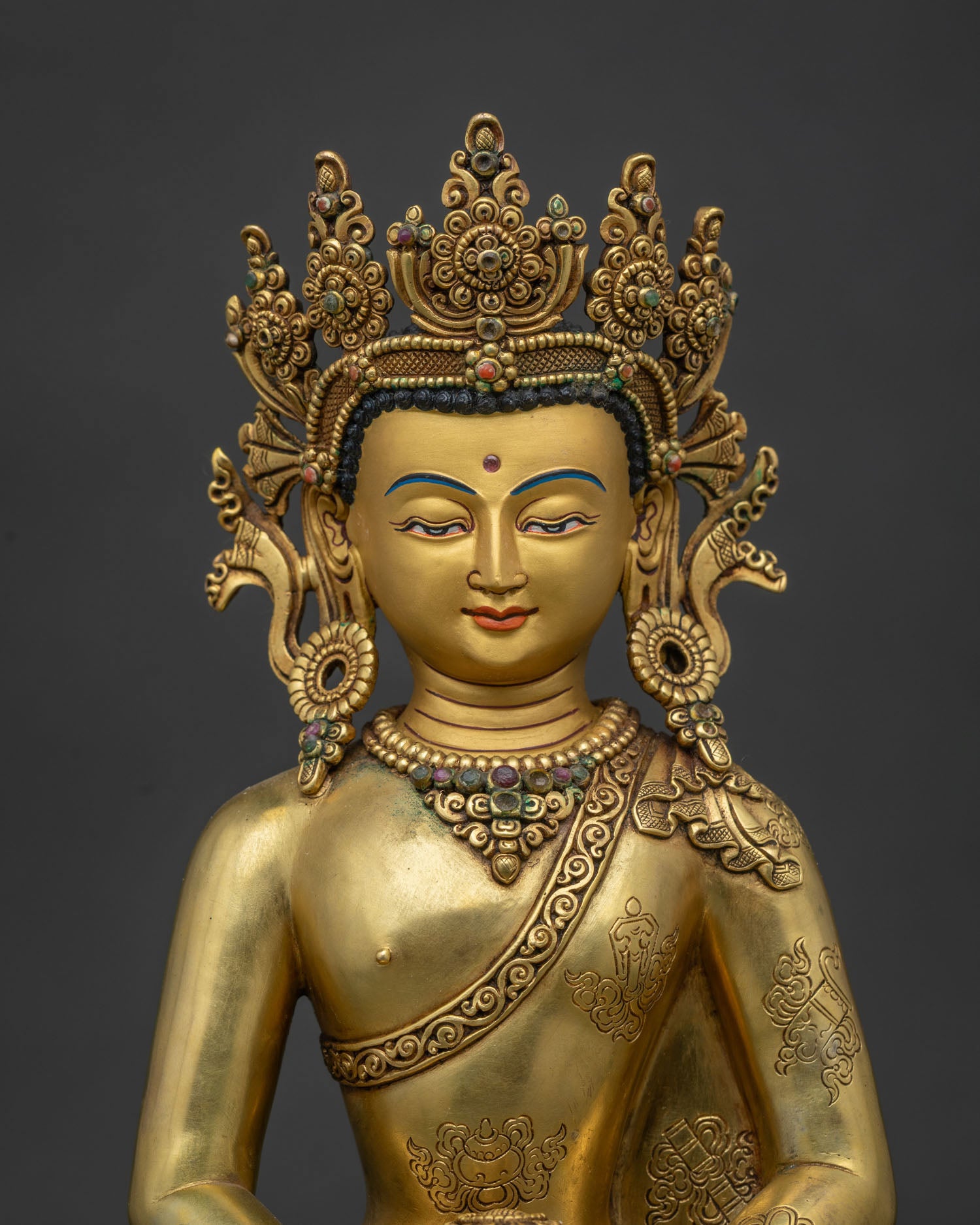 Crowned Three Buddha Set Statue | Traditional Newari Craft & Art