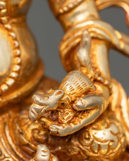 24K Gold-Gilded Copper Dzambhala Statue for Wealth and Abundance