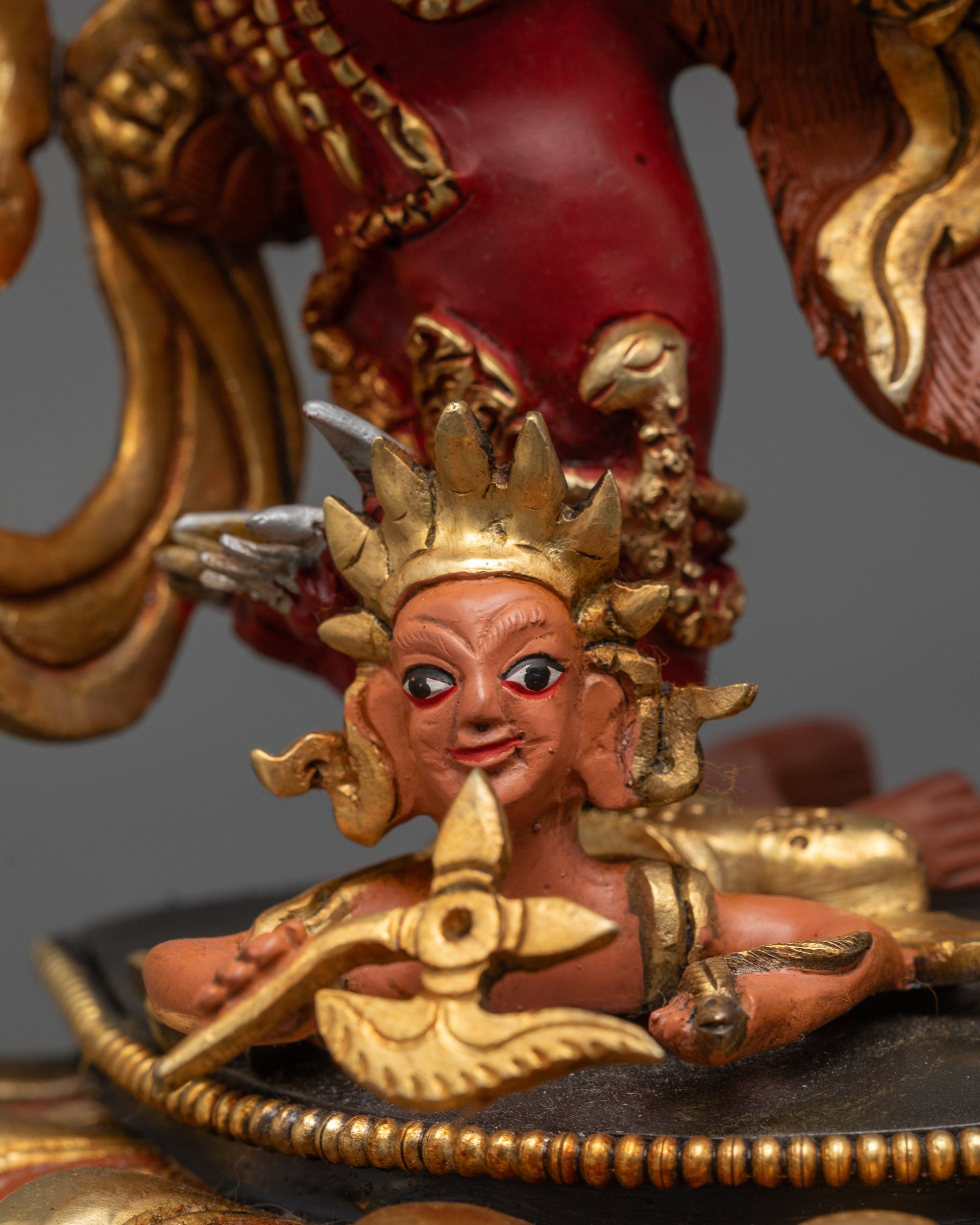 Red Dzambhala Sculpture | Handcrafted Tibetan Buddhist Wealth Deity