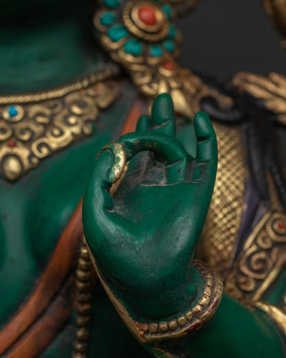 Acrylic-Painted Green Tara Statue | Sacred Female Buddha of Buddhism