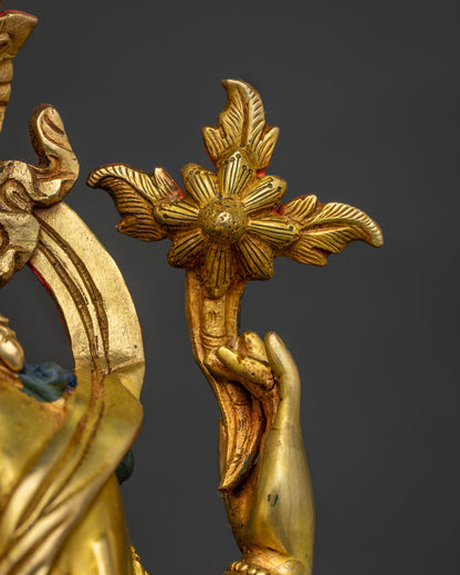 Four-armed Chenrezig Statue – 24K Gold Fire-Gilded Buddhist Sculpture
