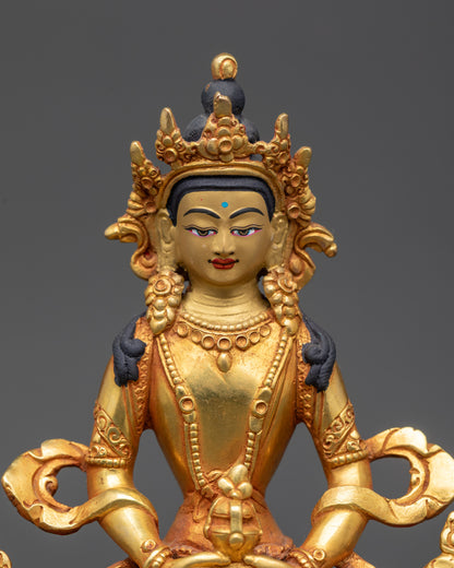 Tibetan Amitayus Statue | 24K Gold-Gilded Buddha for Longevity