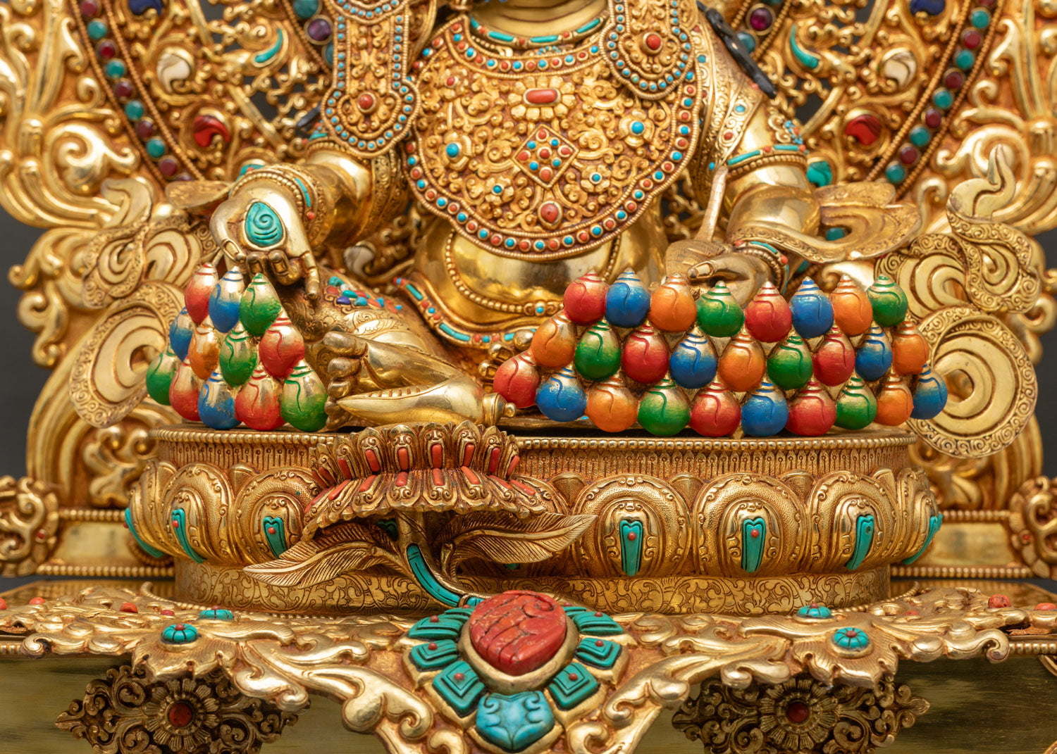 Crown Dzambhala On Throne Statue | Buddhist Wealth Deity Figure