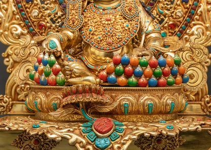 Crown Dzambhala On Throne Statue | Buddhist Wealth Deity Figure