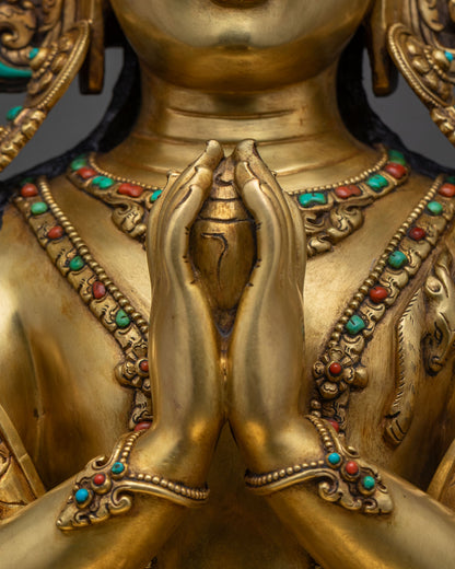 Chenrezig Statue | Traditionally Gold Fire-Gilded Copper Sculpture