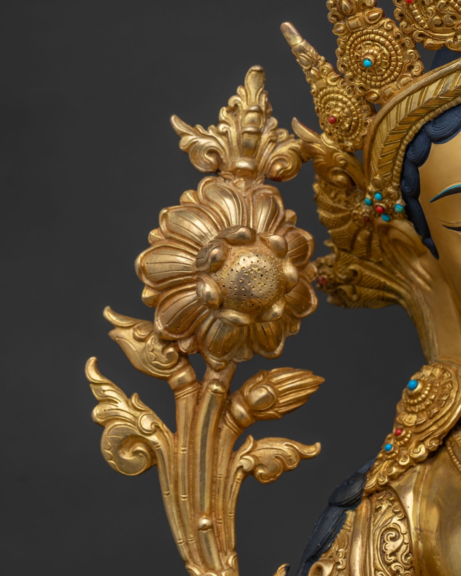 Sacred Green Tara Statue | Traditional Newari Buddhist Artwork