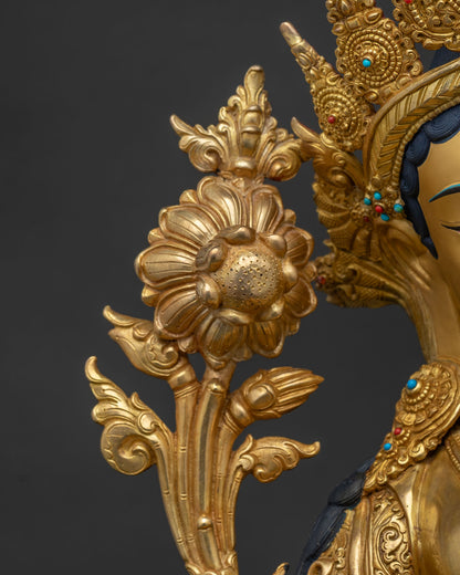 Sacred Green Tara Statue | Traditional Newari Buddhist Artwork